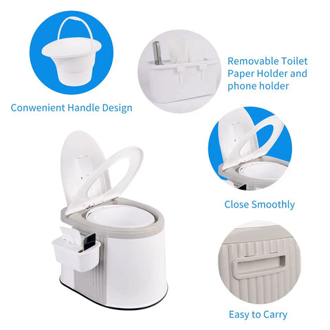Lightweight Portable Travel Toilet For Camping And Hiking In Gray And White Large Capacity Inner Bucket Easy To Carry At 6 Lbs Detachable TP Holder