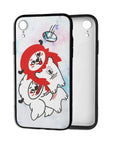 Phone case with cartoon characters and World Cup logo, black edge, transparent back, suitable for smartphones.