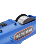Dynamo Automatic Rebar Tying Machine With 2 X 1800 Mh Batteries Portable Cordless Electric Reinforcing Tier Gun For Steel Mesh Cages And Structures 8-34Mm Range Blue showing steel wire spool
