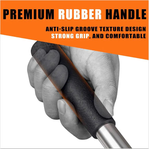Close-up of hand gripping Telescopic Golf Ball Retriever With Pressure Activated Pickup Stainless Steel Shaft with rubber handle