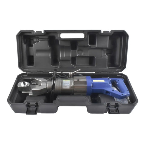 Getanye 5/8 Inch Electric Hydraulic Rebar Bender HRB-16 in case, showing steel rod bending machine with gray and blue details.