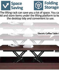 Stylish Compact Electric Lift Coffee Table With Quiet Motor And Wireless Remote For Small Spaces, Durable Folding Frame showing space-saving features and storage.