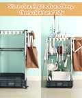 Heavy Duty Mobile Housekeeping Cart With Slick Rolling Wheels Built In Storage Shelves And Solid Broom Mop Holder, organized tools.