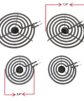 Electric Range Burner Coil Replacement Set For Whirlpool KitchenAid Maytag with 8-Inch and 6-Inch burners shown.