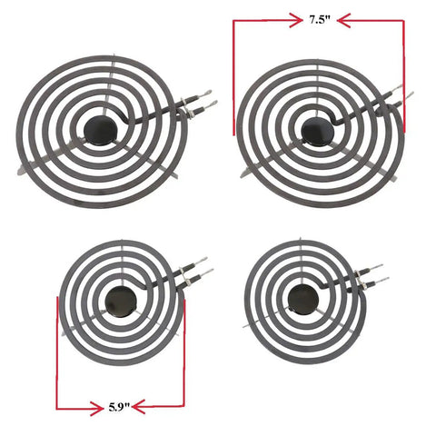 Electric Range Burner Coil Replacement Set For Whirlpool KitchenAid Maytag with 8-Inch and 6-Inch burners shown.