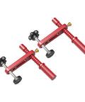 Two Pack Adjustable MFT Bench Clamp, 19mm Aluminum Alloy Dog Hole Clamp for Woodworking, red and black sturdy clamps, side angle view