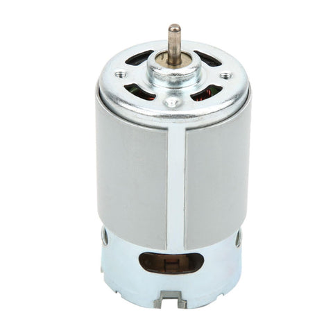 High Output RS-550 DC Electric Motor Packing 22000RPM Kicking Power For Hand Drills And Power Tools, Legit Solid Build For Audio Video Gear And PC Peripherals In Black, compact size, metal housing, top view.