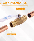 No Sweat 3/4 Full Port Press Ball Valve For Pure Household Water connected to copper pipe for easy installation.
