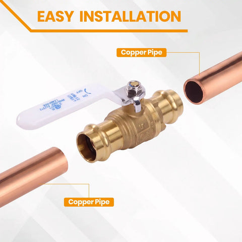 No Sweat 3/4 Full Port Press Ball Valve For Pure Household Water connected to copper pipe for easy installation.