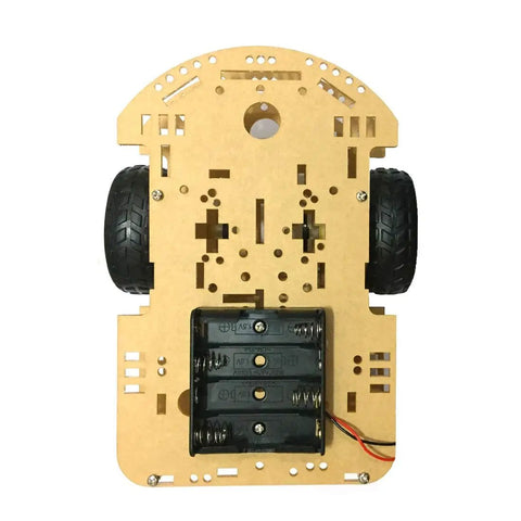 Top view of a 2WD Robot Car Chassis Kit With Universal Wheels For Arduino UNO R3 And Raspberry Pi Double Board DIY Starter System