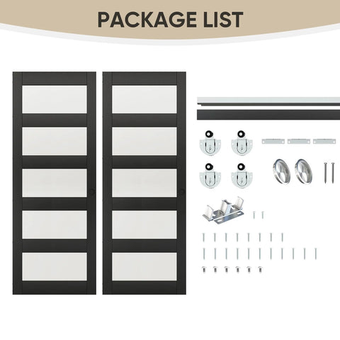 60-Inch By 80-Inch Sliding Closet Door With 5-Lite Frosted Glass Bypass, Hardware Kit And Matching Fascia