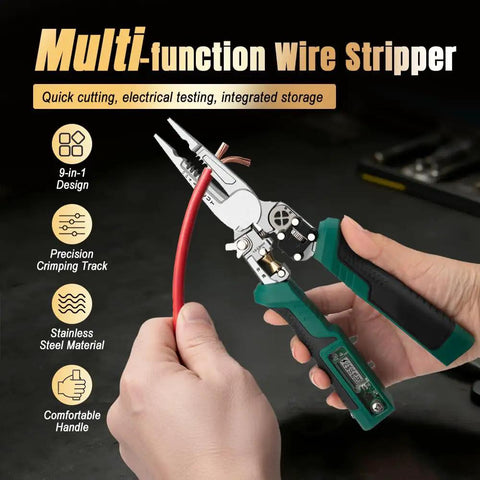 8 In 1 Wire Stripper Pliers With Voltage Tester For Cutting Crimping Pulling And Wiring Foldable Electrician Tool in hand