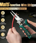 Heavy Duty 8 In One Wire Stripper Pliers With Built In Voltage Tester, stainless steel, ergonomic handle, crimping and cutting cables.