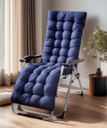 Patio Chaise Lounger Cushion For Indoor Outdoor Use With 6 Ties Comfy Thick Padded Swing Bench Cushion In Navy Blue 61 By 18.9 By 3.1 Inches Breathable Soft Polyester Fade Resistant And Easy To Fluff installed on a chair