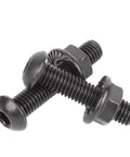 Close-up of Black 304 Stainless Steel M6 Round Head Hex Socket Bolts With Flange Nuts Kit 30 Sets Per Size M6x30 built tough hardware
