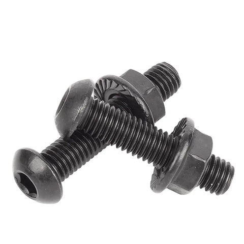 Close-up of Black 304 Stainless Steel M6 Round Head Hex Socket Bolts With Flange Nuts Kit 30 Sets Per Size M6x30 built tough hardware