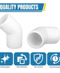 Three Quarter Inch PVC Pipe Fittings 135 Degree Elbows Furniture Grade For DIYers, white, set of twelve, focus on quality features
