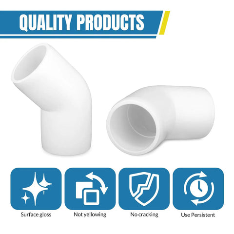 Three Quarter Inch PVC Pipe Fittings 135 Degree Elbows Furniture Grade For DIYers, white, set of twelve, focus on quality features