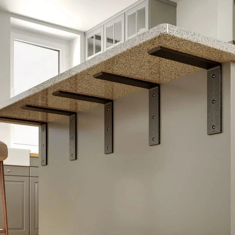 Beefy Hidden L Shelf Countertop Bracket Heavy Duty 3 Eighth Inch Thick 10 By 6 By 2.5 Inch Metal Corbels installed under countertop