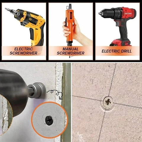 Comparison of electric screwdriver, manual screwdriver, electric drill with Magnetic Drywall Screw Setter Bits Set With Adjustable Depth