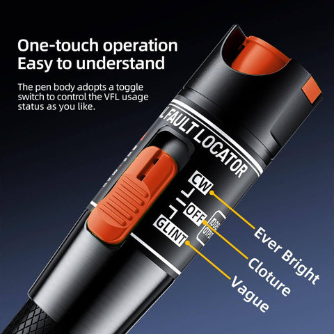 Pro Grade Visual Fault Locator For Fiber Optic Cables With 10 To 20 Kilometers Output Red Light VFL Pen Style Tester control switch