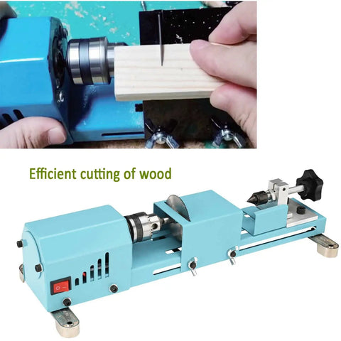 Tabletop Wood Lathe Kit For DIY Woodturning All-In-One Multi-Purpose Lathe during wood cutting demonstration