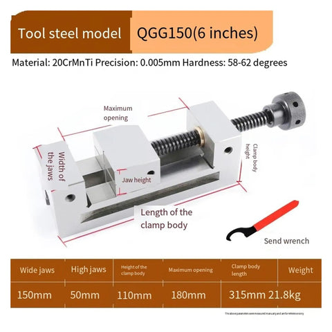 Heavy Duty Precision Vise With Right Angle Mounting For Milling And Grinding Machines Solid Steel Build 6 Inch jaws design display.