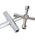 4 Way Sillcock Water Key And 4 End Utility Key Set Stainless Steel Faucet Valve Wrench Kit showing two-piece design