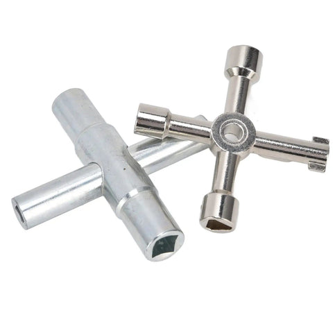 4 Way Sillcock Water Key And 4 End Utility Key Set Stainless Steel Faucet Valve Wrench Kit showing two-piece design