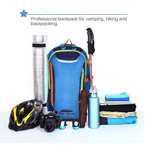 55L Waterproof Lightweight Hiking Camping Travel Backpack For Men And Women with gear for outdoor adventures