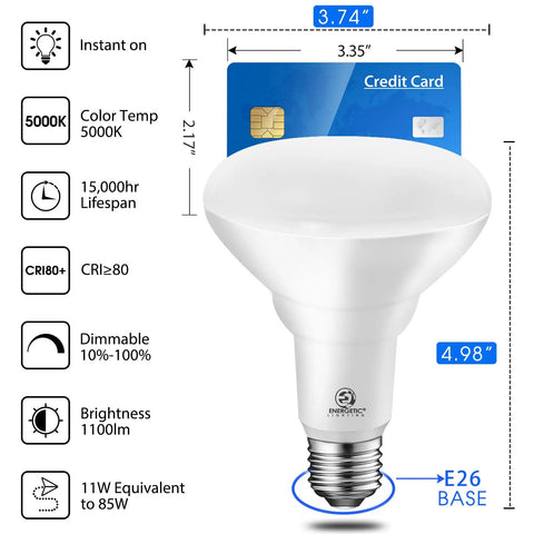 12 Pack BR30 LED Recessed Light Bulbs 1100 Lumens 85W Equivalent Dimmable Daylight 5000K Indoor Flood Lights product dimensions