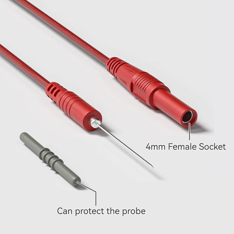 4mm Banana Plug Test Leads Kit With Wire Piercing Probes, showing red socket and protective probe cover
