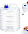 Collapsible Water Jug With Spigot 10 Liter Foldable Camping Bottle BPA Free Portable Water Storage Cube With Handle For RV Hiking Picnics Travel Emergency Outdoor Use shown expanded and folded