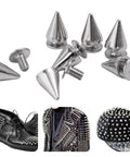 10pcs silver cone rivet studs and spikes for leather crafts; screw-in embellishments for clothes, shoes, bags
