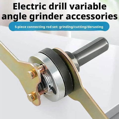 Electric drill conversion angle grinding adapter connecting rod kit with metal lock nut visible, showcasing precise angle adjustment.