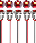 5 Pack 12mm LED Indicator Light Red Waterproof AC DC 12 To 24V Signal Lamp With Wire, stainless metal shell, front view