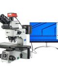 Bright And Dark Field Metallographic Microscope With 4K HD Measurement Camera, 6 Inch Stage, HDMI LAN And USB 3.0 Outputs, Plug And Play Pro Lab Tool For Precise Microstructure Analysis, shown with monitor