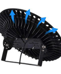 Back view of the 10 Pack 500W UFO LED High Bay Light with arrows showing heat dissipation, IP65 waterproof