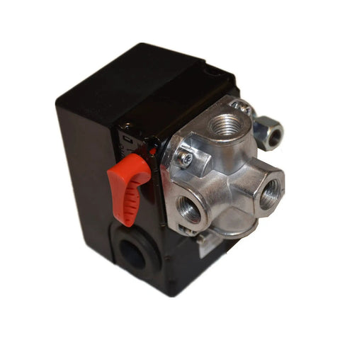 Air Compressor Pressure Switch One Quarter Inch FNPT, Adjustable 145 To 175 PSI, Four Port, 24 Amp, 120/240V, Replacement Part 5140112-24