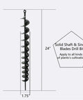 1.75 Inch Wide 24 Inch Long Earth Auger Drill Bit With Three Eighths Non Slip Hex Drive For Planting Trees Garden Beds And Bedding