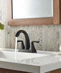 Tuscan Bronze Centerset Bathroom Sink Faucet With Two Handles For 3 Hole Sinks 4 Inch Center Set Spout in small bathroom
