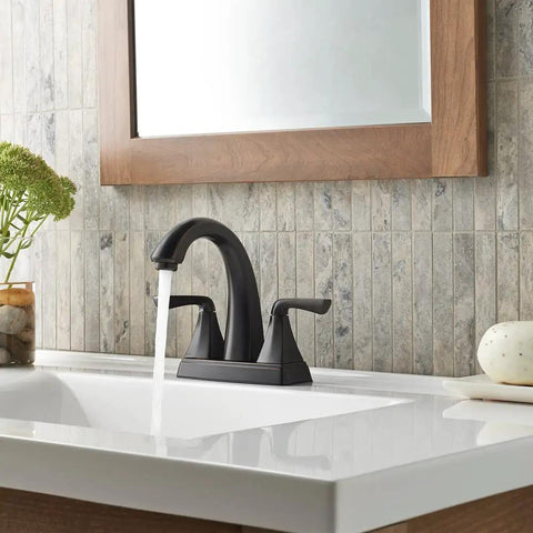 Tuscan Bronze Centerset Bathroom Sink Faucet With Two Handles For 3 Hole Sinks 4 Inch Center Set Spout in small bathroom