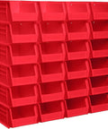 Space Saving Stackable Plastic Storage Bins 5 By 4 By 3 Inch Red 24 Pack for Garage Pantry Craft Organization Holds Up To 10 Pounds