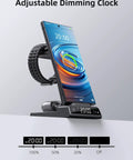 All In One 3 In 1 Wireless Charging Stand With Dimmable Clock And Nightstand Organizer for Galaxy Phones, Watches, and Buds