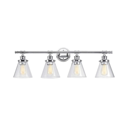 Dope Vintage Modern Chrome Vanity Light Fixture With Four Lights And Glass Shades Fully Dimmable Bulbs Not Included Wide 33.69 Inch Mount