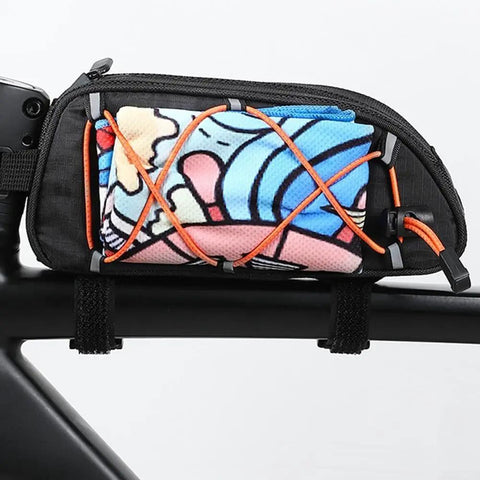 Heavy Duty Bike Phone Bag Waterproof Top Tube Frame Pouch For Road Mountain E-Bikes Big Touch Screen Window Holds 7 Inch Phones Secure Storage Wallet Tools on bike frame