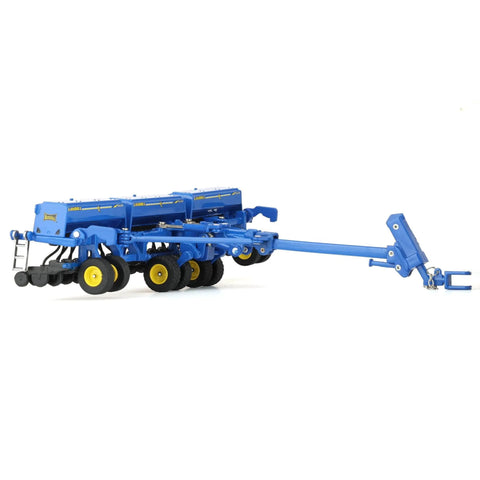 Realistic Dope One Sixty Four Scale Landoll 5532-30 Grain Drill Model Replica with diecast body, rubber wheels, blue and yellow details.