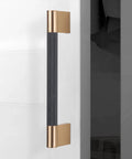 Ten Pack Knurled Cabinet Handles Center To Center Five Inch Black And Champagne Copper Kitchen Cabinet Hardware installed on door