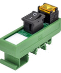 Rail Mount Rocker Switch Module For 10 Amp Power, Compatible With 250VAC Or 50VDC, One Channel, Easy On Off Rocker, Green Housing