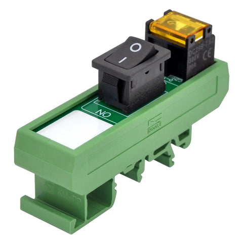 Rail Mount Rocker Switch Module For 10 Amp Power, Compatible With 250VAC Or 50VDC, One Channel, Easy On Off Rocker, Green Housing